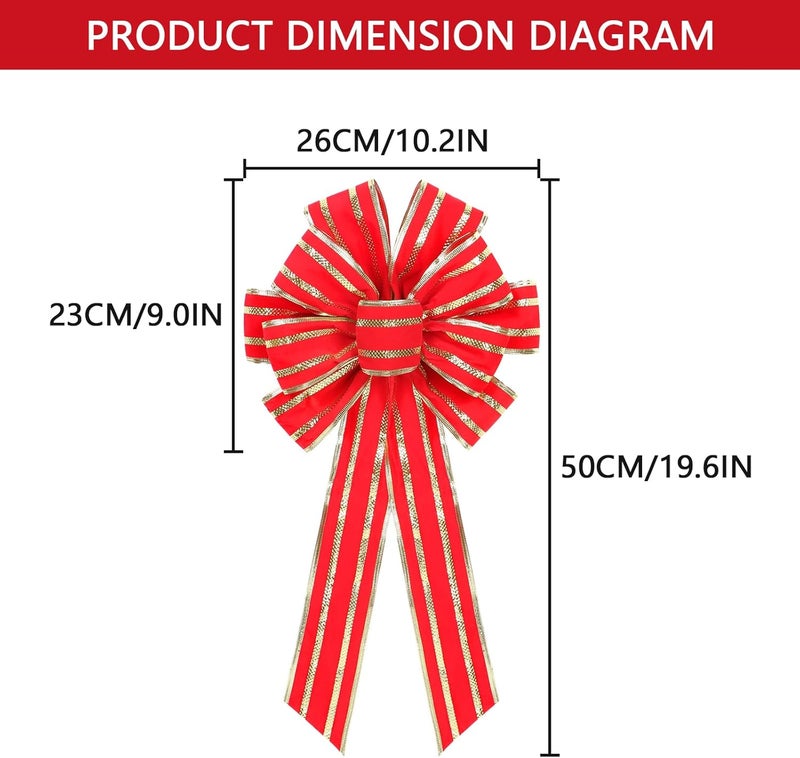 RoseCraft Red/Gold Christmas Bow, 9”x13” Large Velvet Christmas Tree Topper Bow Ornaments for Home Xmas Tree Wreath Fence Stairs Railing Fireplace Front Door Party Valentine's Day Decoration. - Image 3